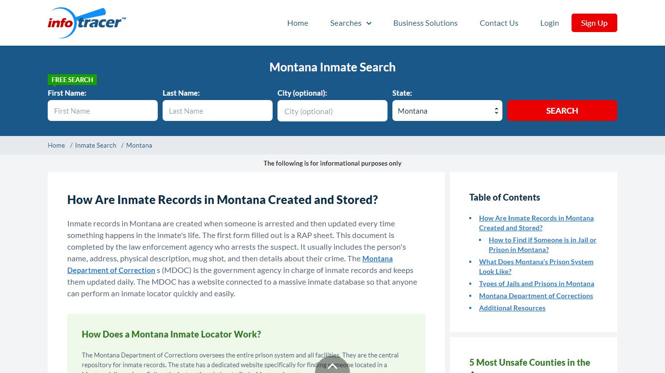 Montana Inmate Search & Inmate Locator - Infotracer